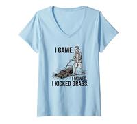 Donna Sono venuto I Mowed I Kicked Grass Skeleton Lawn Mower papà Umorismo Maglietta con Collo a V