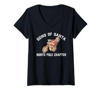 Donna Sons of Santa North Pole CAPITOLO Natale Moto Meme Maglietta con Collo a V