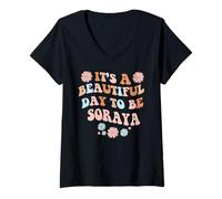 Donna Soraya Personalized Name Beautiful Day Soraya Birthday Maglietta con Collo a V