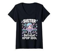 Donna Sorella del Compleanno KPOP Idol Chibi Girls K Pop Theme Maglietta con Collo a V