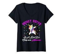 Donna Sorella di Hockey Come Una Sorella Normale ma più Fantastica Maglietta con Collo a V