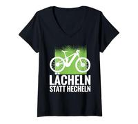 Donna Sorridi Invece di Pantalone E-Bike ed e-Mountain Bike Maglietta con Collo a V