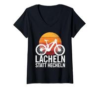 Donna Sorridi Invece di Pantalone E-Bike ed e-Mountain Bike Maglietta con Collo a V