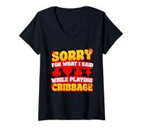 Donna Sorry for What I Said While Playing Cribbage Maglietta con Collo a V