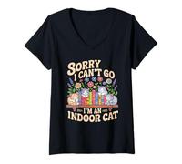 Donna Sorry I Cant Go Im An Indoor Cat Cat Owners Introverts Maglietta con Collo a V