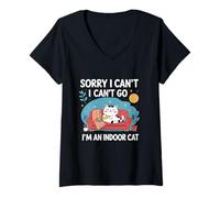 Donna Sorry I Can't Go I'm an Indoor Cat Funny Homebody Humor Maglietta con Collo a V