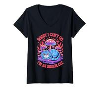 Donna Sorry I Cant Go Im An Indoor Cat Homebodies Playful Humor Maglietta con Collo a V