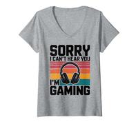 Donna Sorry I Can't Hear You I'm Gaming Retro Headset Funny Gamer Maglietta con Collo a V