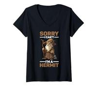 Donna Sorry I Can't I'm A Hermit Scusa intrecciata mosse - Maglietta con Collo a V