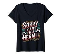 Donna Sorry I Can't I'm A Hermit Scusa Intrecciata mosse |- Maglietta con Collo a V