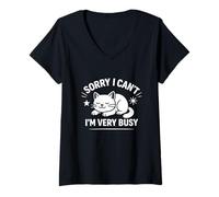Donna Sorry I Can't I'm Very Busy Funny Cat Graphic Design Maglietta con Collo a V