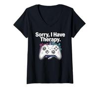 Donna Sorry I Have Therapy Controller per Console per Videogiochi Maglietta con Collo a V