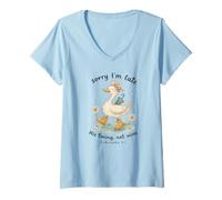 Donna Sorry I’m Late His Timing Not Mine Duck Ecclesiastes 3:1 Maglietta con Collo a V