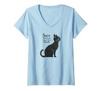 Donna Sorry I’m Late I Saw a Cat Funny Pet Lover Humor Design Tees Maglietta con Collo a V