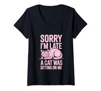 Donna Sorry I'm Late A Cat Was Sitting On Me Maglietta con Collo a V