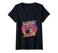 Donna Sorry I'm Late A Cat Was Sitting On Me Maglietta con Collo a V