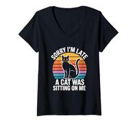 Donna Sorry I'm Late A Cat Was Sitting On Me Maglietta con Collo a V