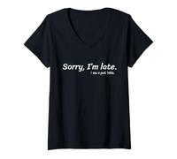 Donna Sorry I'm Late I Saw a Pool Table Funny Biliardo Giocatore Maglietta con Collo a V