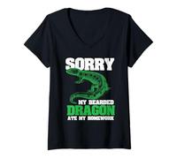 Donna Sorry My Bearded Dragon Ate My Homework Divertente Pogona Maglietta con Collo a V