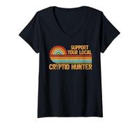 Donna Sostieni il tuo cacciatore di criptovalute locale Retro Paranormal Bigfoot Maglietta con Collo a V