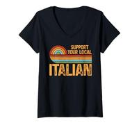 Donna Sostieni il tuo design locale italiano divertente cultura retrò Maglietta con Collo a V