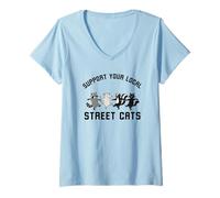 Donna Sostieni Il Tuo Gatto Locale Street Cats Raccoon Possum Skunk Cat Maglietta con Collo a V
