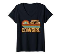 Donna Sostieni la tua cowgirl locale / Country Western Citazione Cow Girl Maglietta con Collo a V