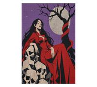 Donna sotto la luna viola Puzzle 1000 Pezzi in Legno, Sfida di Logica | Gotico moderno, Rosso Nero, Palcoscenico al chiaro di luna, Struttura in Legno, Divertimento Puzzle, Gioco di Logica