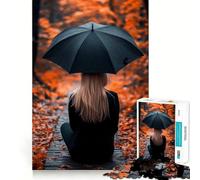 Donna sotto l'ombrello in autunno - Puzzle da 1000 pezzi per adulti - Gioco stimolante per la mente - Superficie liscia e senza sbavature - Hobby affascinante per i momenti di svago (38x26cm)