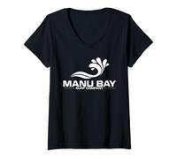 Donna Sottobicchiere con logo Manu Bay Surf Nuova Zelanda Raglan Maglietta con Collo a V