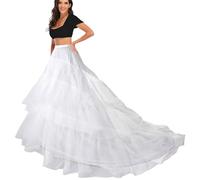 Donna Sottogonna Sposa Lungo Gonna, Lungo Trailing Sottoveste per Abiti da Sposa Abito da Ballo Abito Barocco, 2 Cerchi 3 Volant Sottovesti e Sottogonna Intimo Modellante, Bianco Nera
