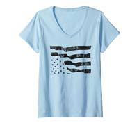 Donna Sottosopra Bandiera Americana SOS Distress Maglietta con Collo a V
