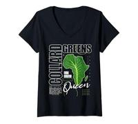 Donna Soul Food Heritage Cavolo Verde Regina Africa Foglia Maglietta con Collo a V