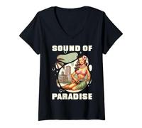 Donna Sound of Paradise. Senti l'atmosfera dell'isola. Maglietta con Collo a V