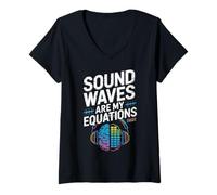 Donna Sound Waves Are My Equations Headphones Brain Art Maglietta con Collo a V