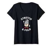 Donna Sourdough Bread Baker Stretch And Fold Retro Cartoon Maglietta con Collo a V