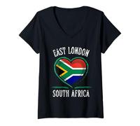 Donna South Africa Flag Heart East London City Maglietta con Collo a V