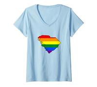 Donna South Carolina Mappa USA Stato Arcobaleno Flag Orgoglio Maglietta con Collo a V