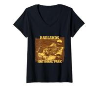 Donna South Dakota Badlands National Park Paesaggio Vintage Maglietta con Collo a V