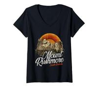 Donna South Dakota Mount Rushmore Bisonte Vintage Pride Maglietta con Collo a V