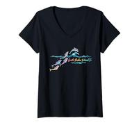 Donna South Padre Island Texas Colorato Delfino Amante Spiaggia Maglietta con Collo a V