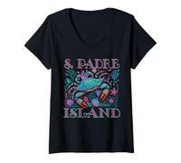 Donna SOUTH PADRE ISLAND TX BLUE CRAB VACANZA SUMMER SPIAGGIA Maglietta con Collo a V
