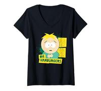 Donna South Park Kyle Hamburgers Commedia Shock Pose Cartoon Retro Maglietta con Collo a V
