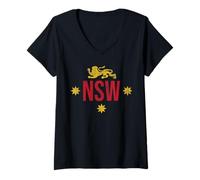 Donna South Wales NSW Lion Flag Australia Maglietta con Collo a V