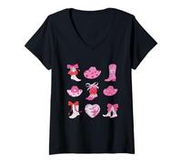 Donna Southern Cowgirl Stivali Rosa - Cowgirl Country Maglietta con Collo a V