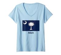 Donna Souvenir Bandiera statunitense della Carolina del Sud Aiken Maglietta con Collo a V