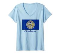 Donna Souvenir Bandiera USA Chadron Nebraska Maglietta con Collo a V