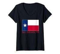Donna Souvenir Bandiera USA di San Antonio Texas Maglietta con Collo a V