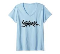 Donna Souvenir Canadese Fatto a Mano con Graffiti della Città di Montreal Maglietta con Collo a V