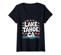 Donna Souvenir carino del lago Tahoe California Maglietta con Collo a V